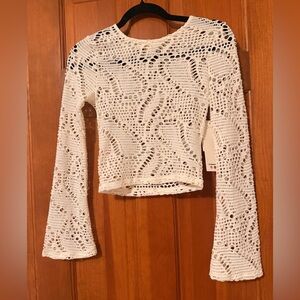 Madden Girl XS Cream Crochet Bell Sleeve Top
